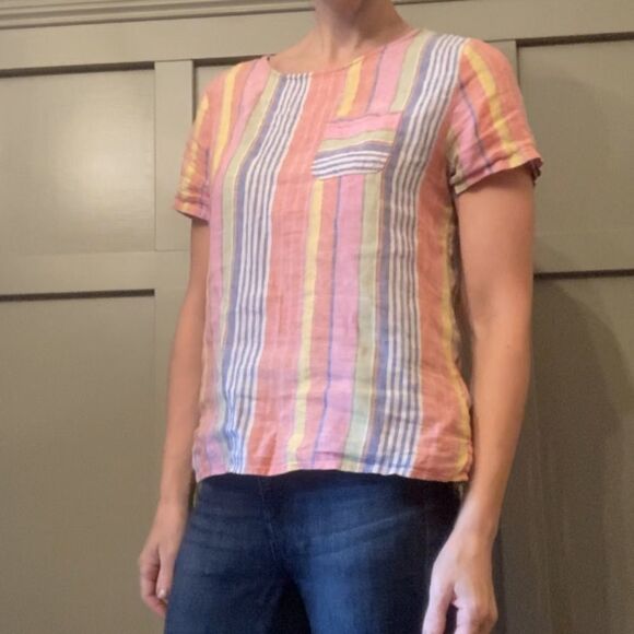 C&C California 100% Linen Rainbow Colorful Striped Top Size XS - Picture 3 of 11